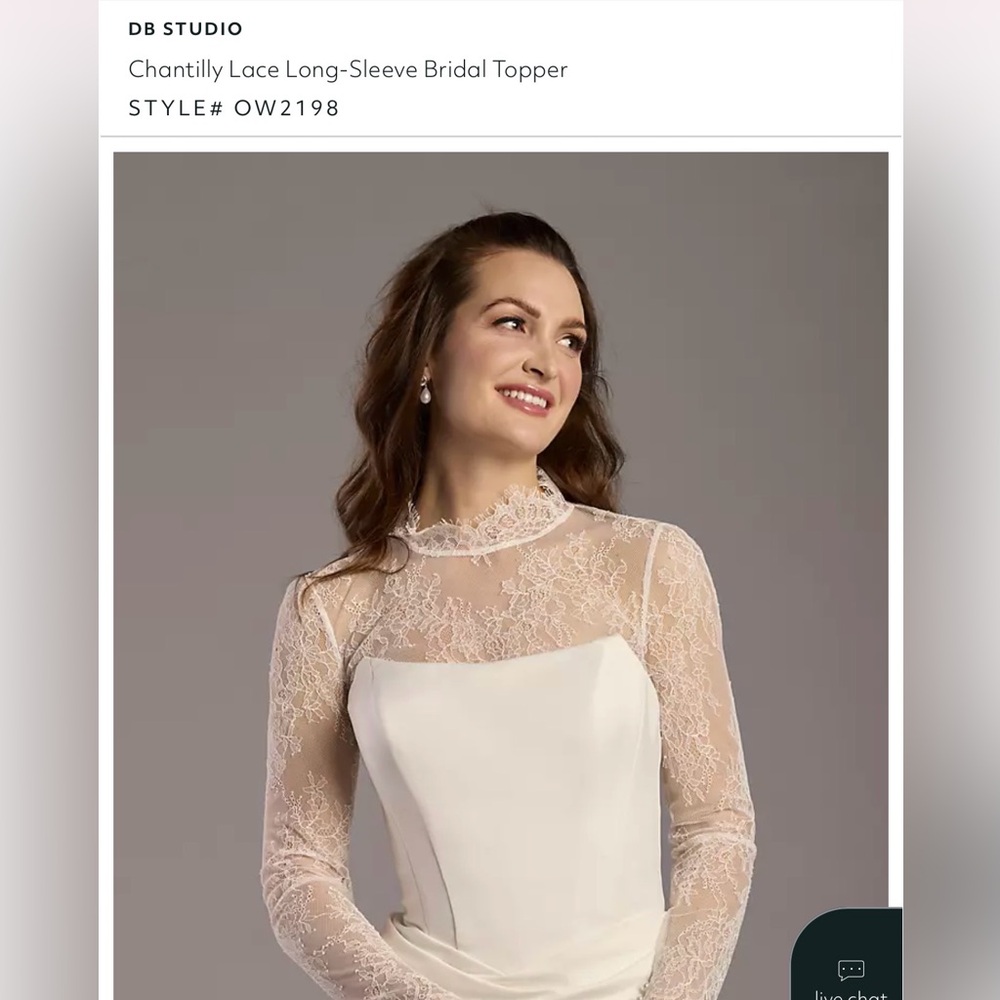 David's Bridal Chantilly Lace Long Sleeve Topper in White